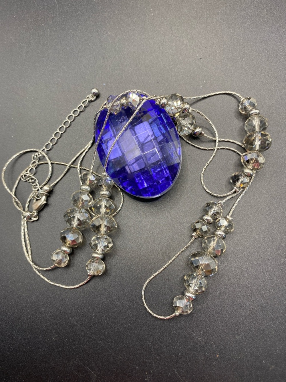 Smokey Gray Faceted Glass Crystal Beads Long Necklace 42”-45”